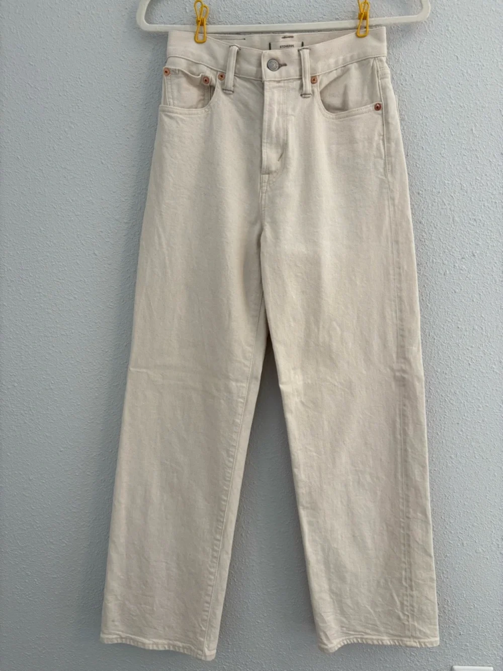 AE77 Cream Stovepipe Selvedge Jeans (size 0 short) American Eagle Premium - Picture 1 of 9